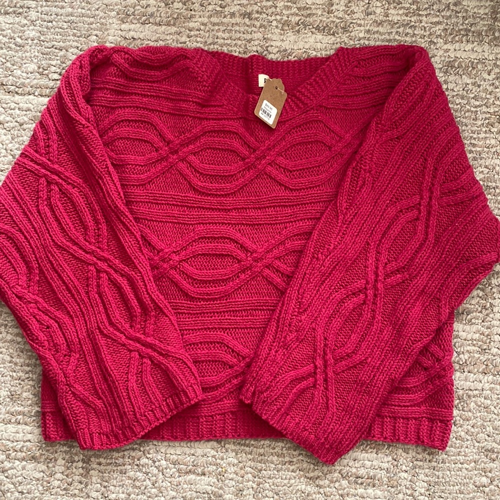 NWT POL boxy cable knit hot pink Barbie pink magenta sweater